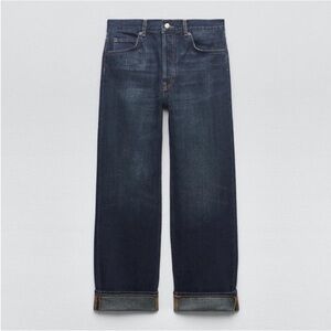 NWT Zara Mid-Rise Relaxed Boyfriend Jeans in dark blue wash